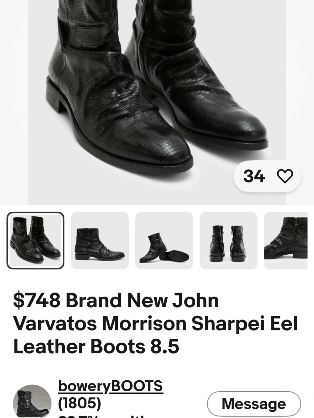 John Varvatos Morrison Sharpey Leather Zip Ankle Boots
